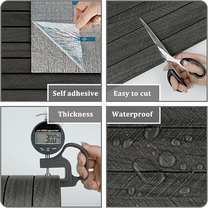 Grey/Black 3D Wood Panels for Wall Decor 200"x12" Peel and Stick Faux Wood Wall - Image 6