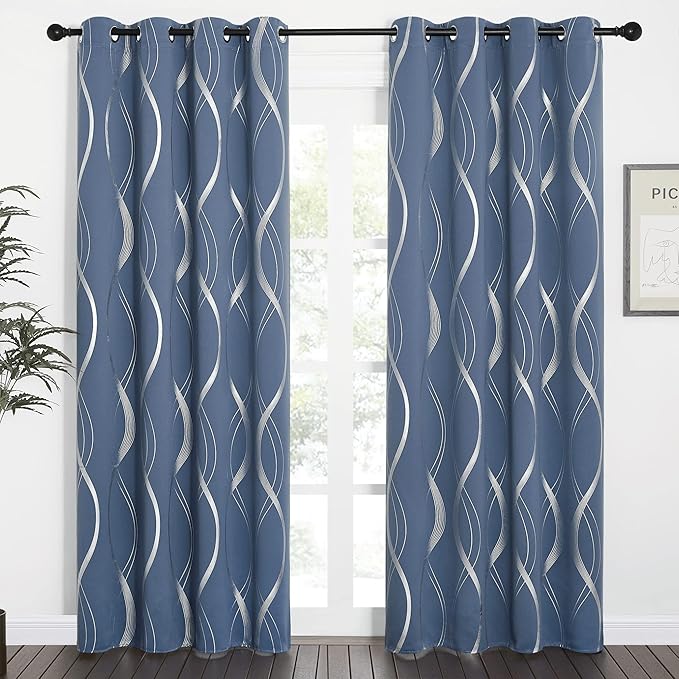 NICETOWN Stone Blue Floral Curtains Blackout 84 inch Length - Image 2