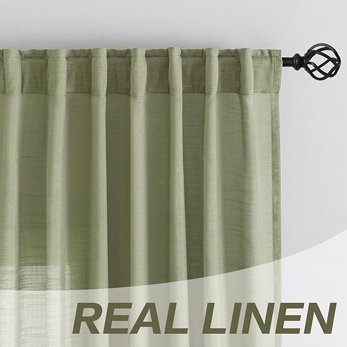 DONREN Sage Green Back Tab Curtains 48 Inches Long 2 Panels - Image 7