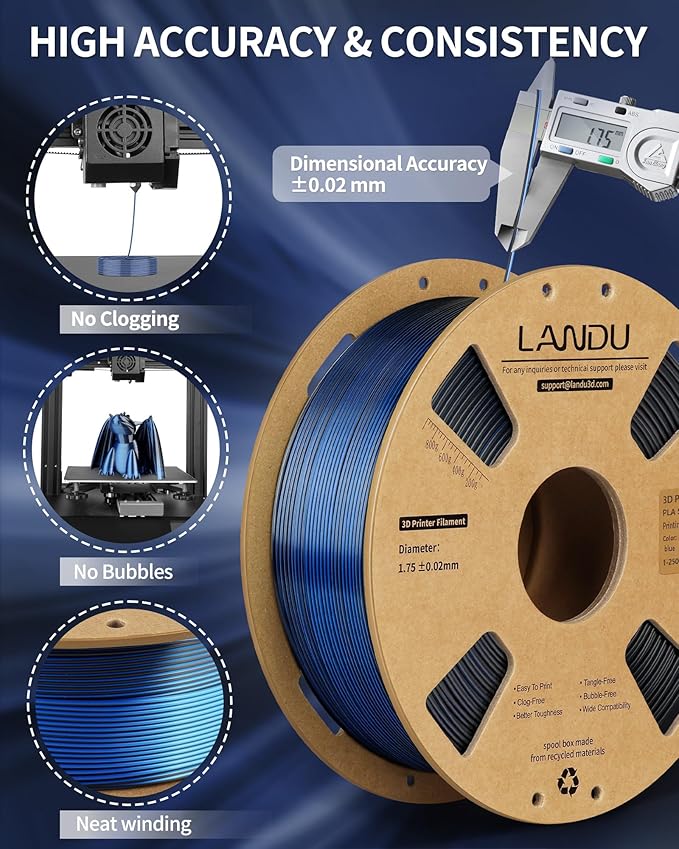 LANDU Silk Dual Color PLA Filament 1.75mm 1KG, 3D Printer Filament Dimensional - Image 4