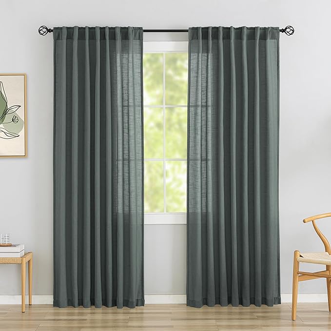 Charcoal Gray Linen Blend Back Tab Curtains 90 Inches Long by DONREN