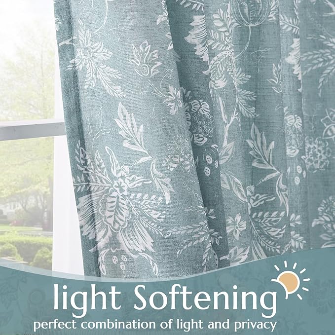 jinchan Linen Floral Curtains for Living Room, 96 Inch Length Curtains - Image 5