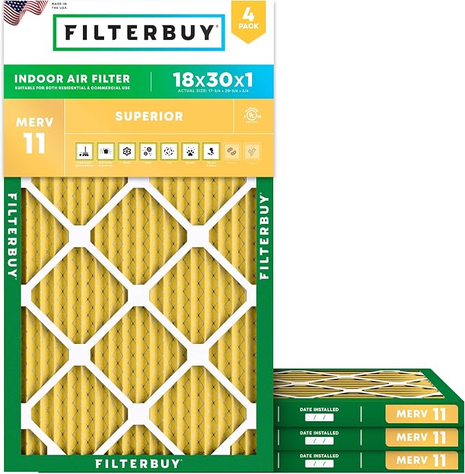 Filterbuy 18x30x1 Air Filter MERV 11 Superior Pet & Allergy Defense, by Filterbuy