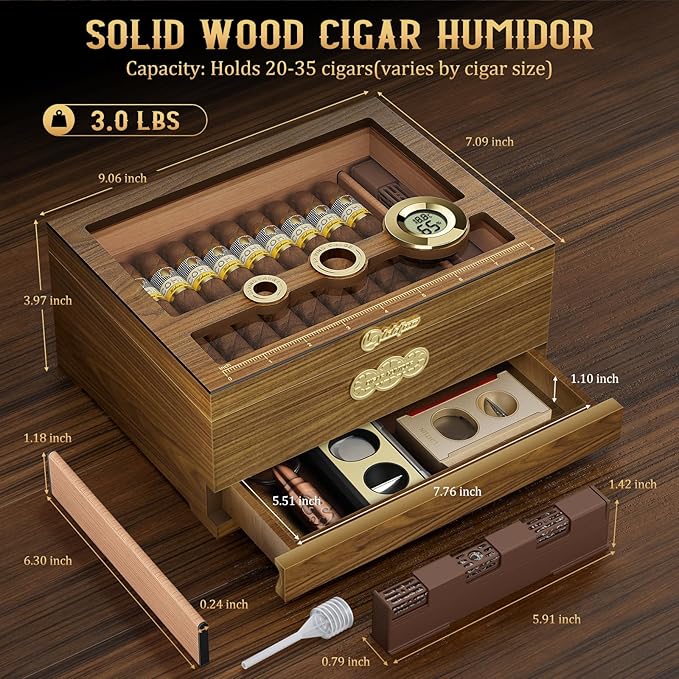 Cigar Humidor, Glass Top Desktop Cigars Case - Image 4