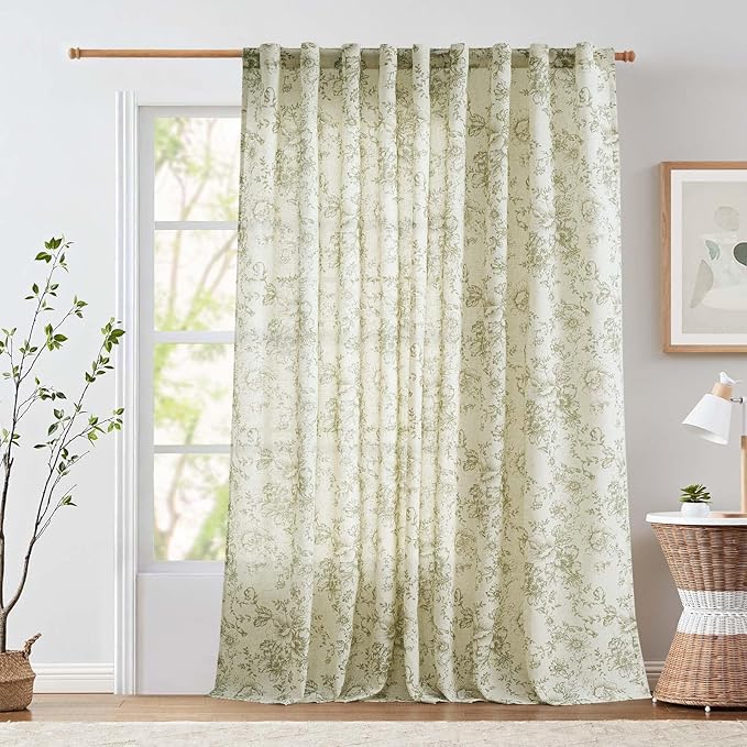 jinchan Linen Floral Curtains Extra Wide by JINCHAN
