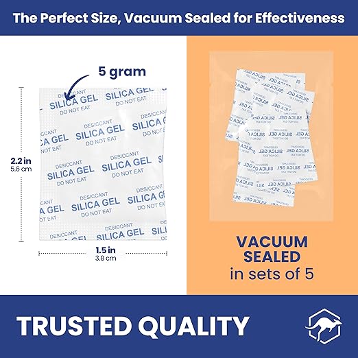 Wallaby 5 gram Food Safe Pure White Silica Gel Desiccant Dehumidifier Packs - Image 2