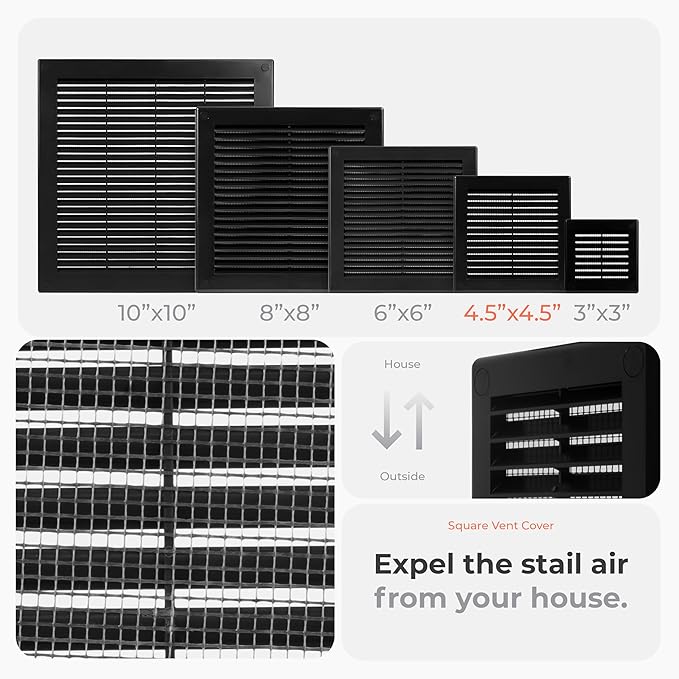 6" x 6" Square Air Vent Cover – Black Plastic Vent Deflector - Image 3