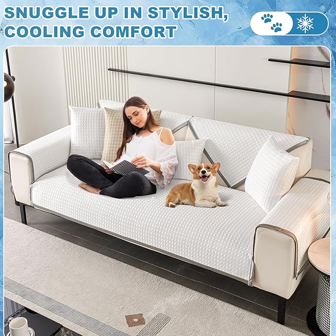 OTOB Cooling Dog Couch Cover Ice Silk Fiber, Washable & Non Slip Sofa Protector - Image 9