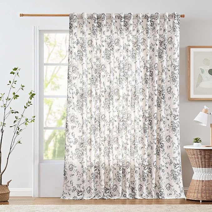 jinchan Linen Floral Curtains 100 Inch Extra Wide by JINCHAN