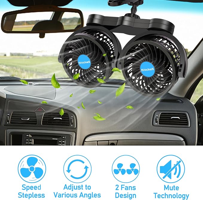 Alagoo 12V Car Fan, Adjustable 4 Inches Dual Head Car Clip Fan - Image 5