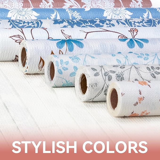 RAY STAR Shelf Liner, Non Adhesive Pink Orange Floral Printed Kitchen Cabinet - Image 9