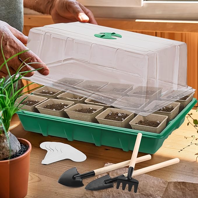 4 Pack Seed Starter Tray Kit, 120 Square Seed Peat Pots - Image 7