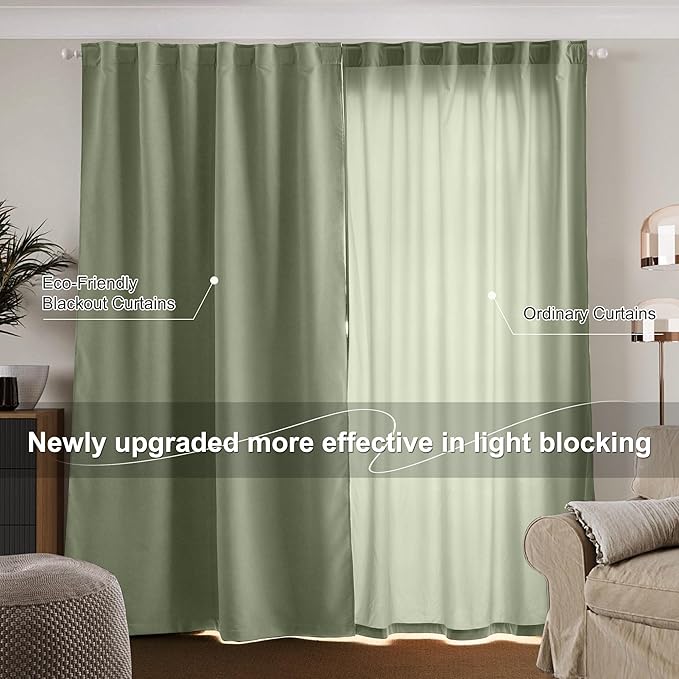 NICETOWN Coconut Green 100% Blackout Chenille Curtains - Image 8