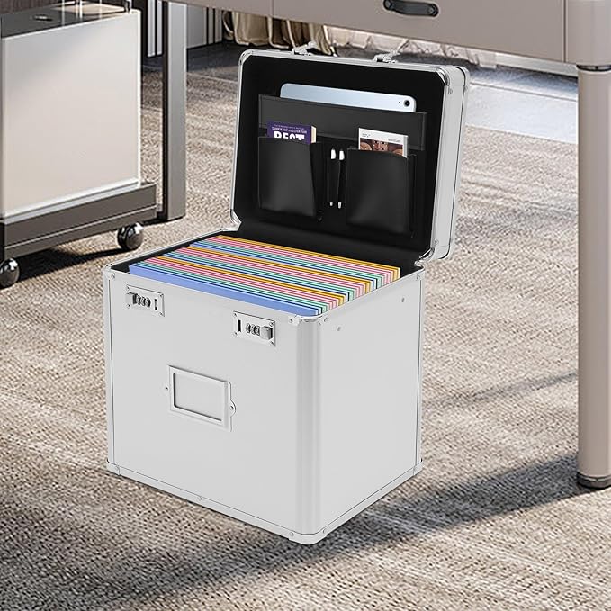 Metal Locking File Organizer Box, 13.8*10*13.4 inch Portable Locking Storage - Image 4