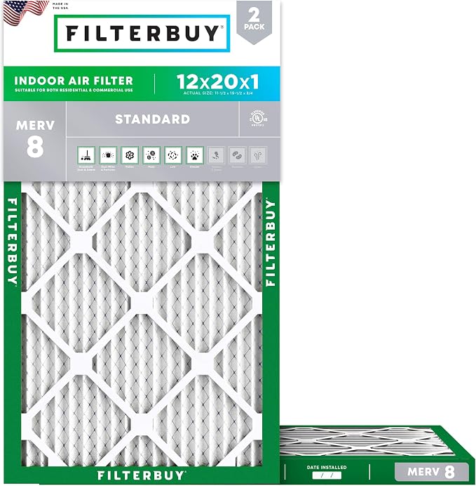 Filterbuy 12x20x1 Air Filter MERV 8 Essential Dust & Allergy Defense, by Filterbuy