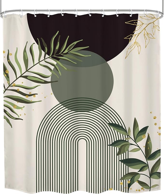 Dark Green Boho Shower Curtain 60Wx72H Black Green Modern Bohemian Mid Century - Image 8