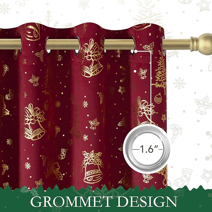 NICETOWN 2 Christmas Red Grommets Tier Curtains 42 x 45 Inch - Image 2