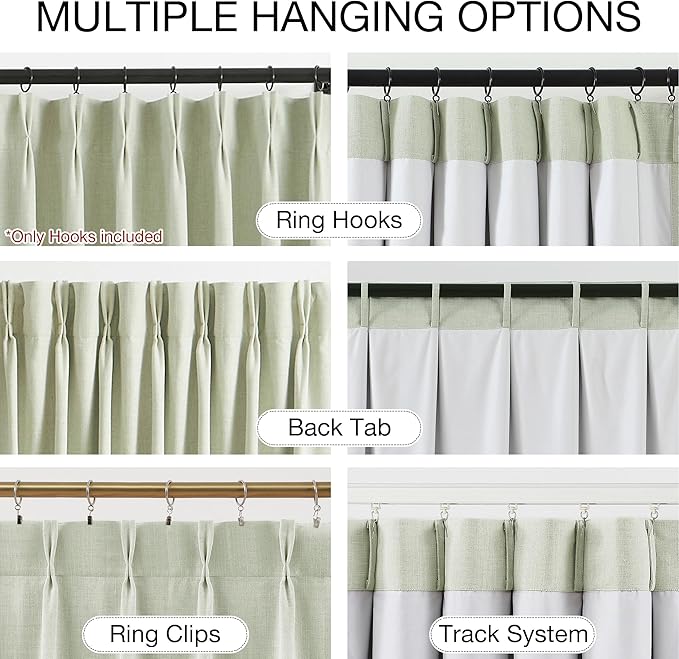 Kayne Studio Soft Green Pinch Pleated Full Blackout Curtains 90 Inch Linen - Image 3