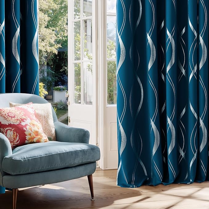 NICETOWN Moroccan Blue Blackout Curtains 84 inch Long - Image 3