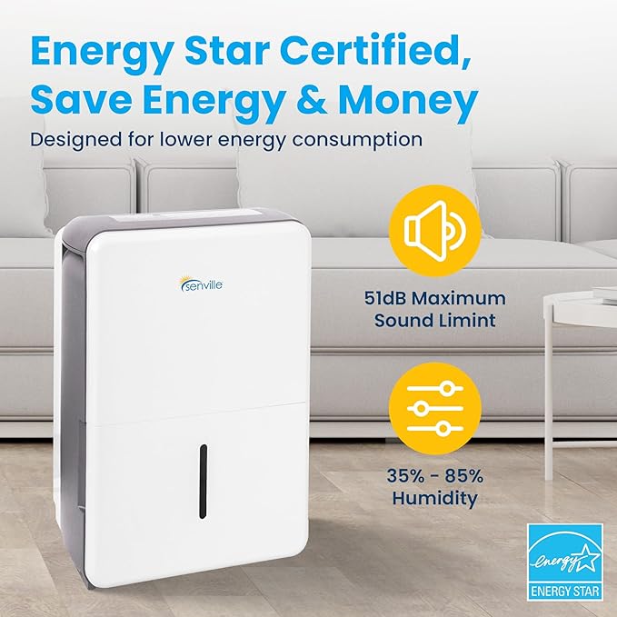 Senville 35 Pint Dehumidifier, Energy Star Certified, Washable Filter, Medium & - Image 4
