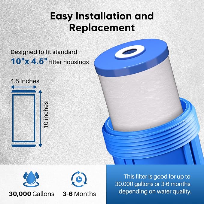 PUREPLUS 5 Micron 10" x 4.5" Whole House Sediment and Carbon Water Filter - Image 8