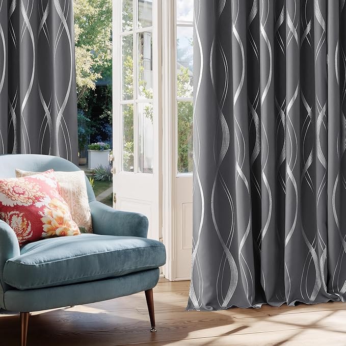 NICETOWN Grey Blackout Floral Pattern Curtains - Image 2