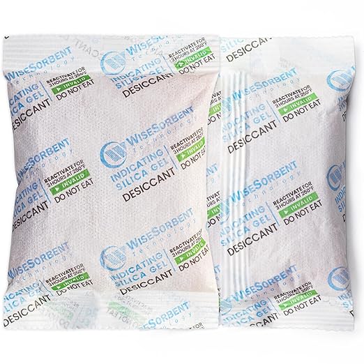 12 Packs 100 Gram Rechargeable Desiccant Packs, Indicating Silica Gel Packets by Wisesorb