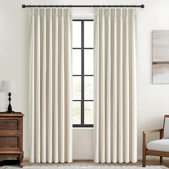 Room Darkening Cream Linen Curtains 90 Inches Long by QJMYDECO