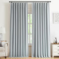 Kayne Studio Blue Fog Pinch Pleated Full Blackout Curtains 102 Inch Linen Blend by KayneStudio