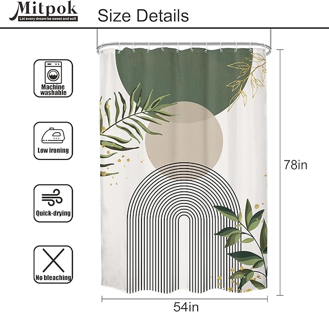 Small Stall Green Boho Shower Curtain 54Wx78H Rv Modern Bohemian Abstract Sage - Image 5