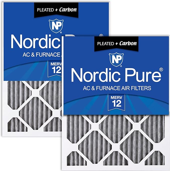 Nordic Pure 14x25x1 Furnace Air Filters MERV 12 Pleated Plus Carbon 2 Pack by NordicPure
