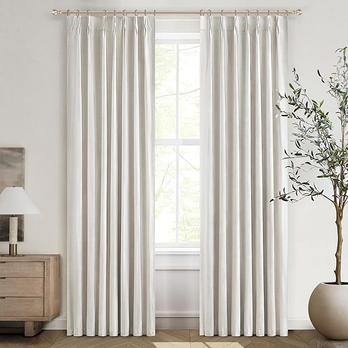 Buttercream Blackout Curtains 90 Inches Long, Thick Linen Patio Drapes by QJMYDECO