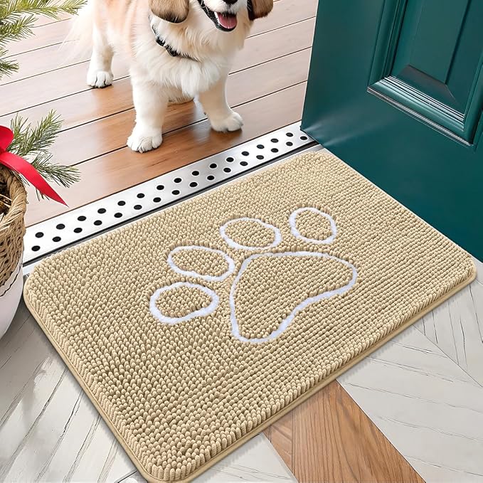 OLANLY Dog Door Mat for Muddy Paws 24x16, Paw Print Design, Absorbs Moisture by OLANLY