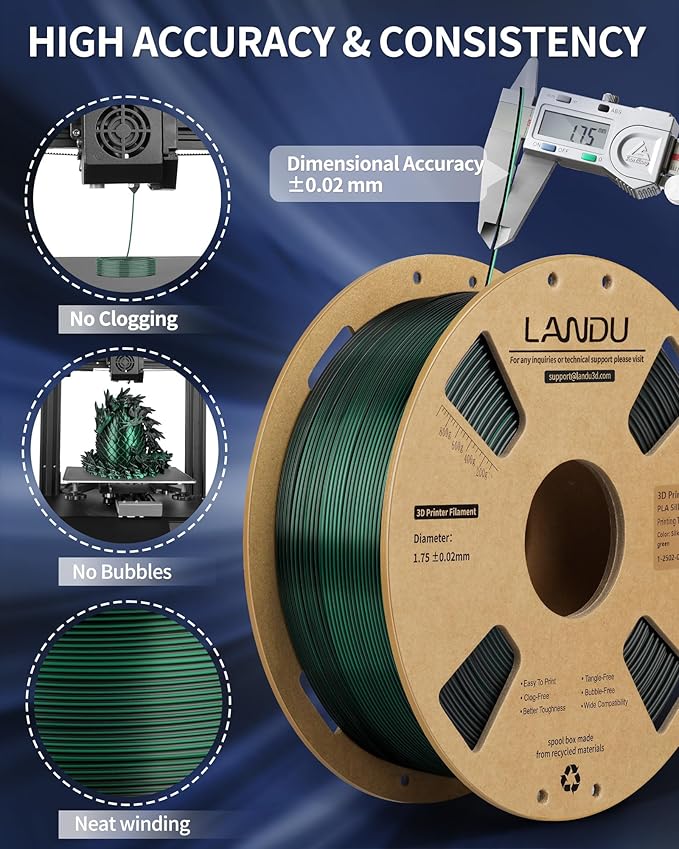 LANDU Silk Dual Color PLA Filament 1.75mm 1KG, 3D Printer Filament Dimensional - Image 5