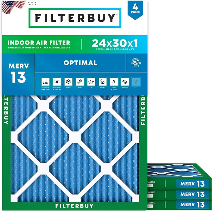 Filterbuy 24x30x1 Air Filter MERV 13 Optimal Smoke & Allergy Defense, by Filterbuy