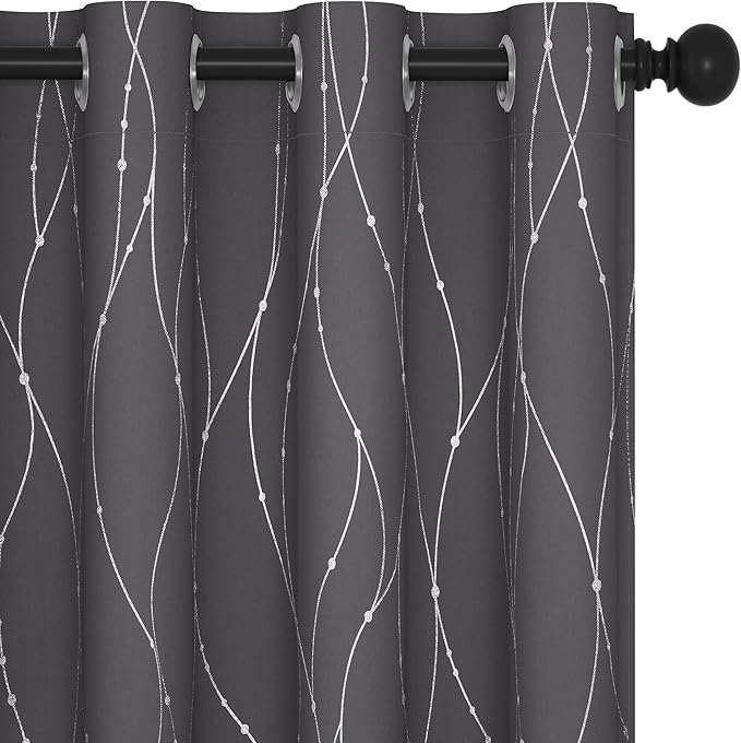 Deconovo Short Curtains Grey, Thermal Insulated Soundproof Drapes, Wave Dots by Deconovo