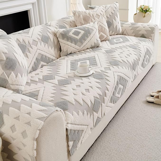 Boho Plush Couch Covers for Sofa Washable, Fuzzy Soft Couch Cover for Sectional - Image 6