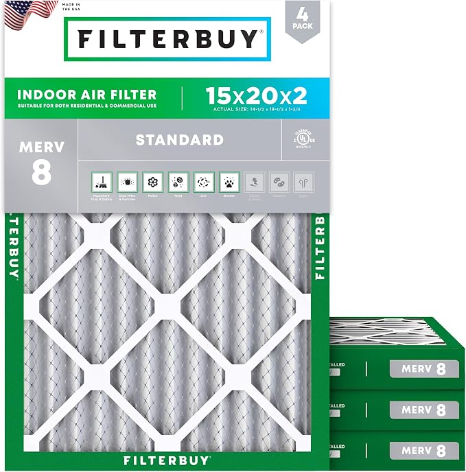 Filterbuy 15x20x2 Air Filter MERV 8 Essential Dust & Allergy Defense, by Filterbuy