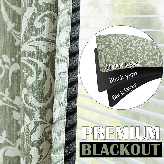 Vangao Sage Green 100% Blackout Curtains 84 Inches Long - Image 3