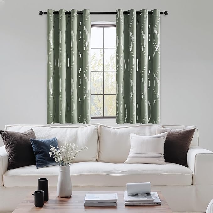 NICETOWN 100% Blackout Greyish Green Blackout Curtain Panels - Image 4