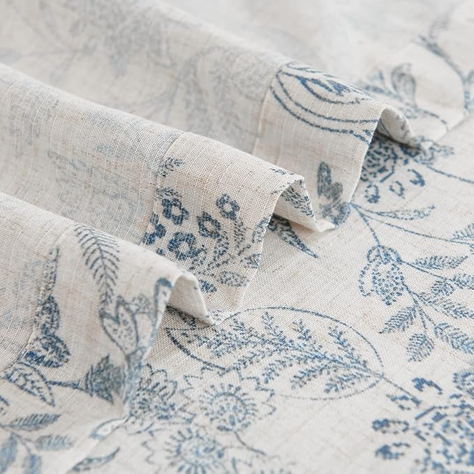 Vangao Blue Floral Linen Curtains - Image 7