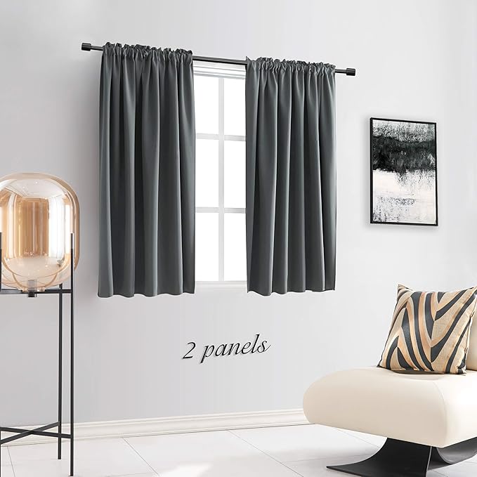 DONREN 54 Inch Length Medium Grey Blackout Curtains - Image 2