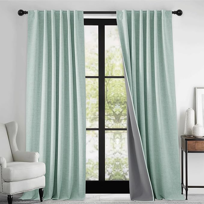 RYB HOME 100% Blackout Linen Textured Curtains 96 inches Long, Thermal - Image 2