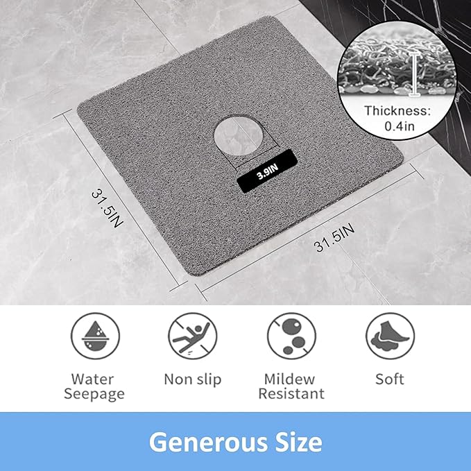 Square Shower Mat, Soft PVC Loofah Bath Mat Without Suction Cups - Image 2