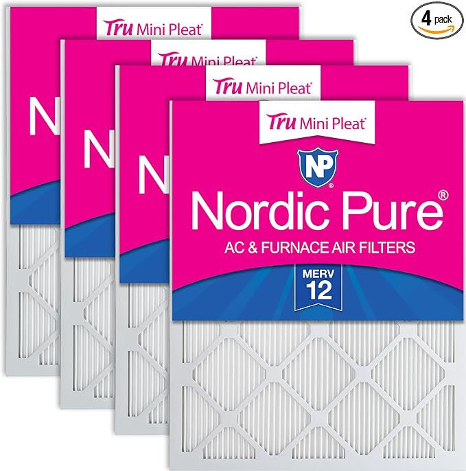 Nordic Pure 14x14x1 Tru Mini Pleat MERV 12 AC Furnace Air Filters 4 Pack | by NordicPure