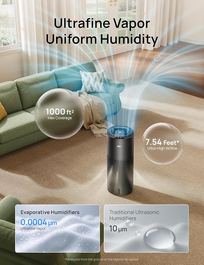 DREO Smart Evaporative Humidifier Large Room up to 1000ft², 800ml/h High Output - Image 3