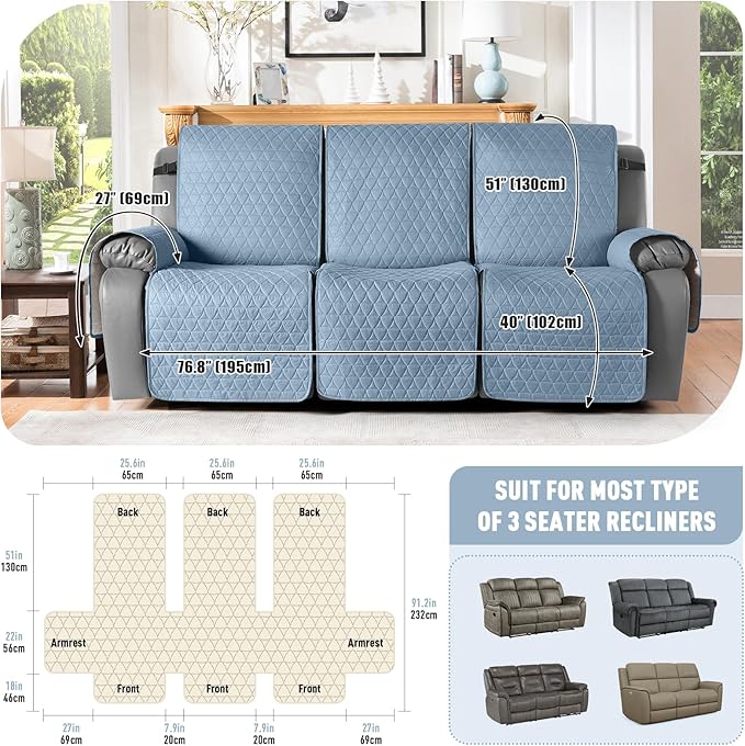 TAOCOCO 100% Waterproof Recliner Cover, Non-Slip Washable Reclining Couch Cover - Image 4