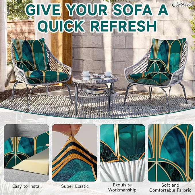 14Pcs Stretch Patio Cushion Cover, Art Deco Geometric Pattern Couch & Sofa - Image 5