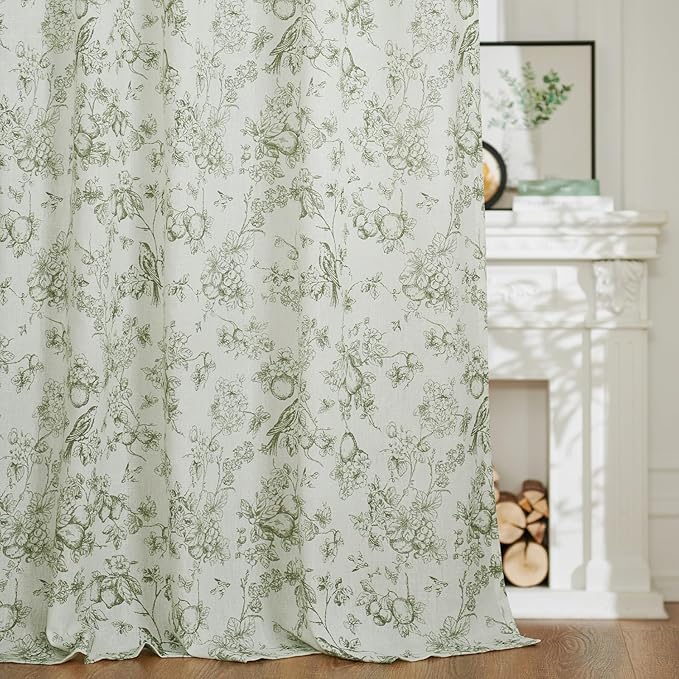 jinchan Linen Floral Curtains for Living Room 84 Inch Long Sage Green Printed - Image 7