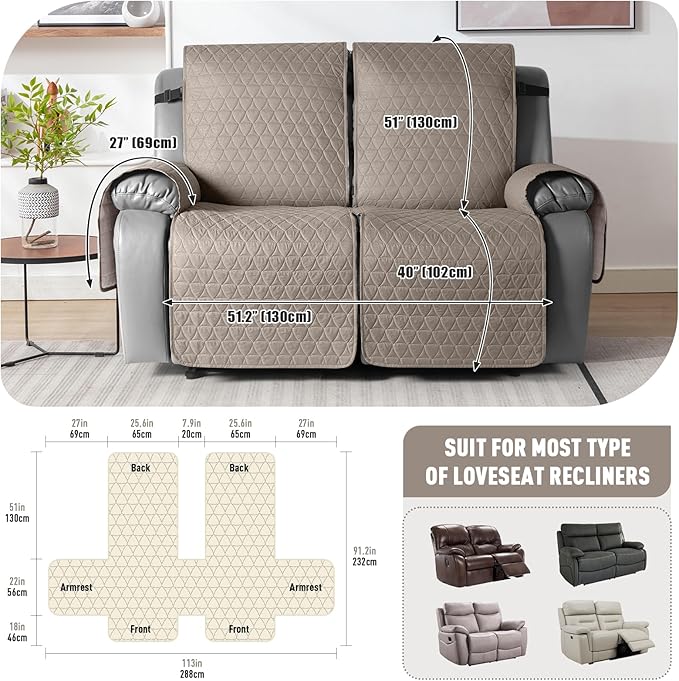TAOCOCO 100% Waterproof Recliner Cover, Non-Slip Washable Reclining Couch Cover - Image 3